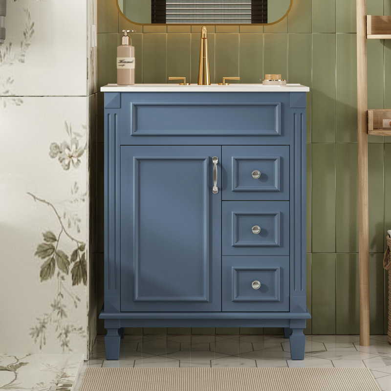 Meuble-lavabo 24 po avec lavabo en céramique, 3 tiroirs, porte et tablette réglable pour les petites salles de bain