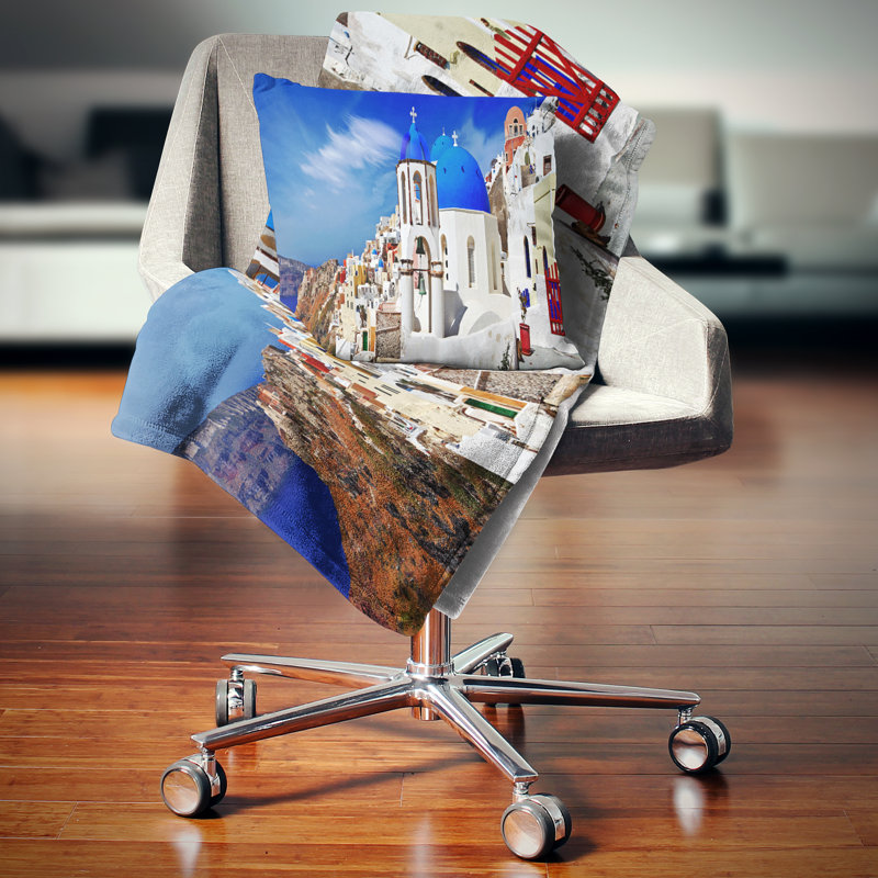 Oia Village, Grèce, paysage, paysage, coussin imprimé, 16 po x 16 po, Coussin décoratif