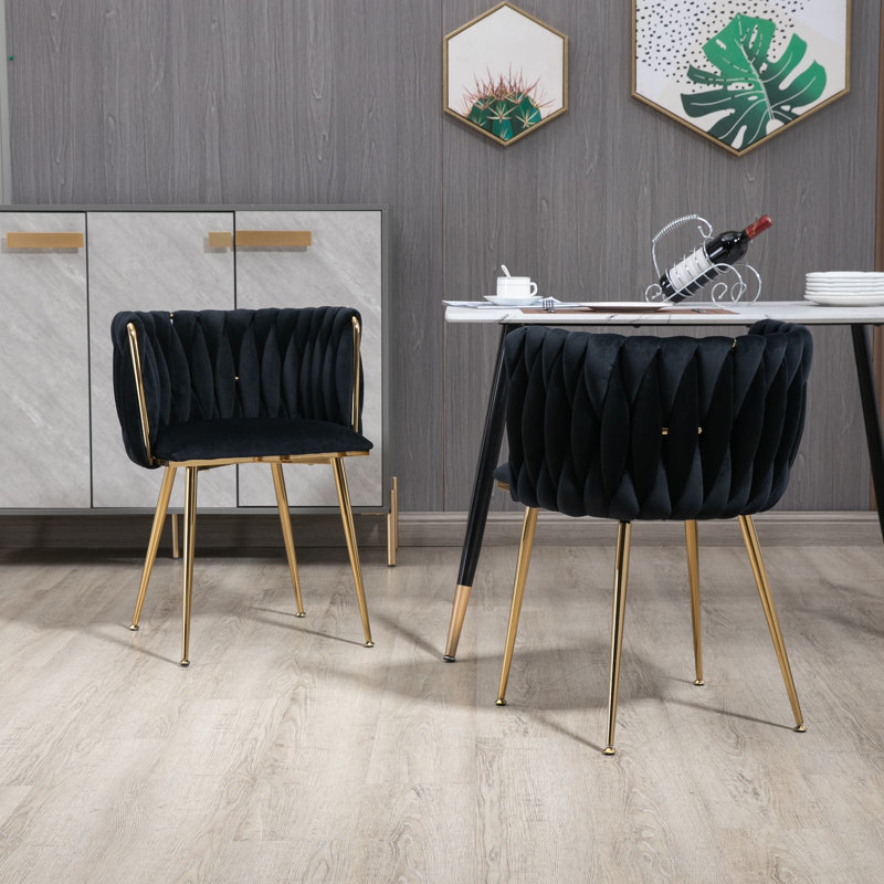 Gabrel 2 Piece Tufted Velvet Upholstered Accent Dining Chairs, Black