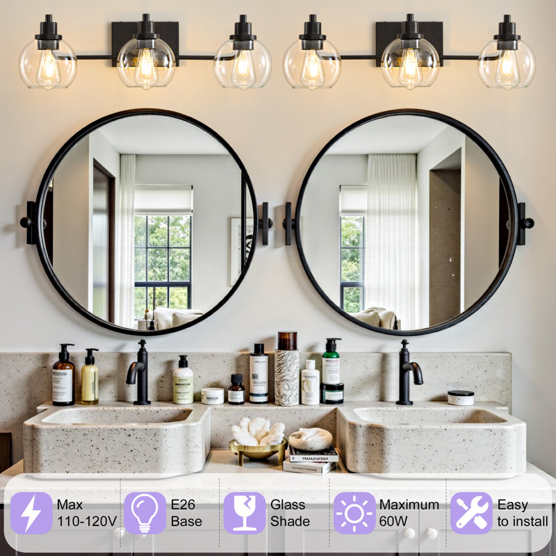 3-light Dimmable Bathroom Vanity Light, Matte Black