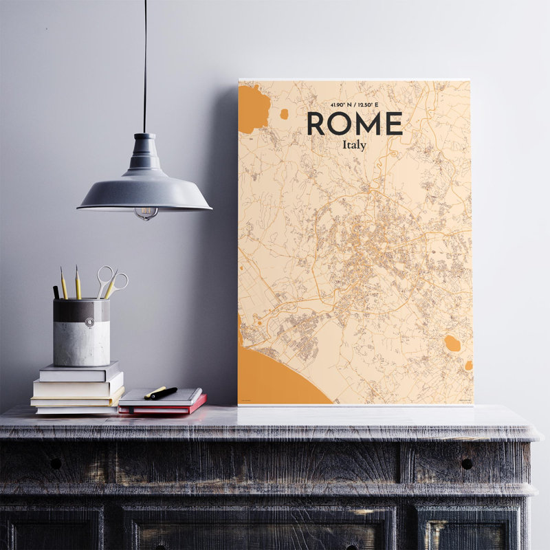 Rome, carte de la ville, impression dans la nature, Orange / or pâle, H 27,6 po x l 19,7 po