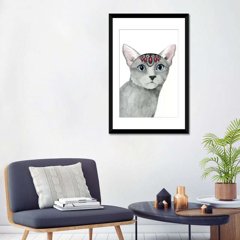 Downton Cat I par Grace Popp - reproduction sur toile tendue, H 32 po x l 24 po x P 1 po, Papier d'art encadré noir, Blanc