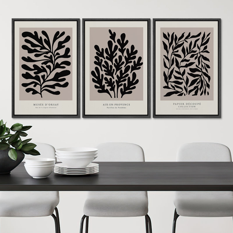 " Papier Decoupe Collection French Retro Art Decor Flower Plants " by Henri Matisse 3 - Pieces, Black Framed