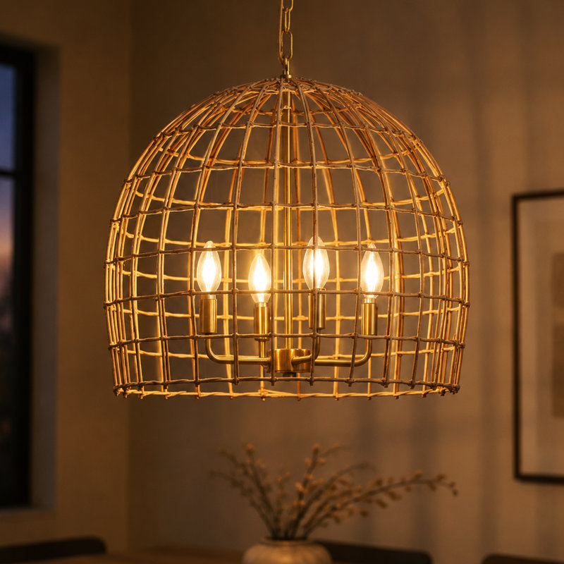 Robbie 19.69" W 4-Light Dimmable Caged Pendant