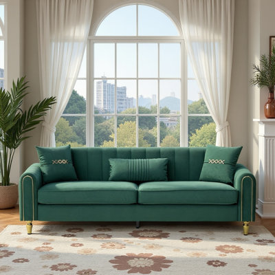 FX-P11-GR (SOFA) Canapé rembourré contemporain de 87,4 pouces, canapé 3 places avec coussins et coussins moelleux, support à ressorts ensachés confortable, mobilier de salon moderne