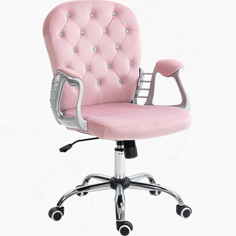 Chaise de bureau pivotante avec support lombaire en polyester, hauteur réglable, roulettes, Rose
