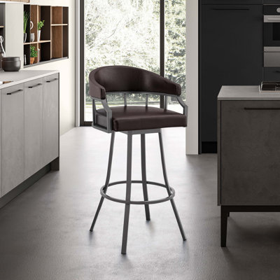 Heuvelton Modern Swivel Counter or Bar Height Bar Stool with Arms in Faux Leather and Metal