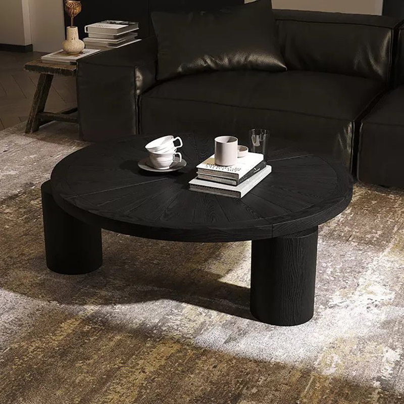 Light luxury simple round coffee table, Black, 13.8" H x 35.4" L x 35.4" W