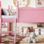 Lit mezzanine double avec rangement, panneau de fibres à densité moyenne en bois rose, design moderne pour chambre d'enfant