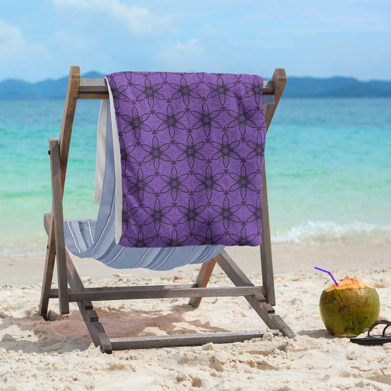 Serviette de plage à cercles ornés classiques, Mauve / Noir