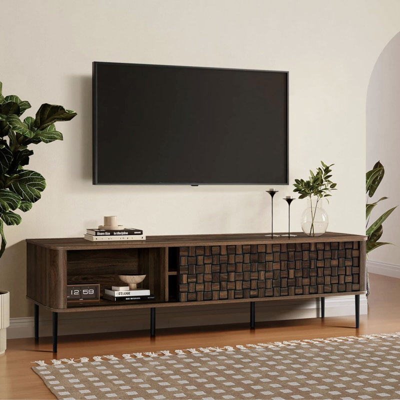 71'' W Walnut TV Stand with Sliding Doors for TVs up to 75''