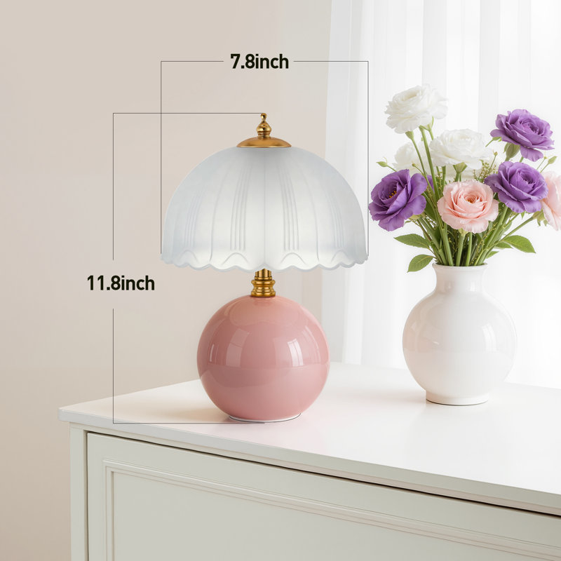 Lampe de table en céramique 11,8 po, lampe de chevet avec abat-jour en verre, interrupteur à bascule à 3 voies, petite lampe de table de chevet pour chambre à coucher, salon, bureau