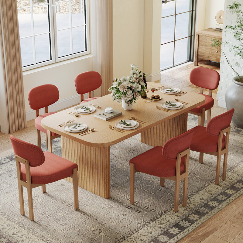 Ensembles de salle à manger avec table rectangulaire de 68,75 pouces et chaises rembourrées en tissu, Orange