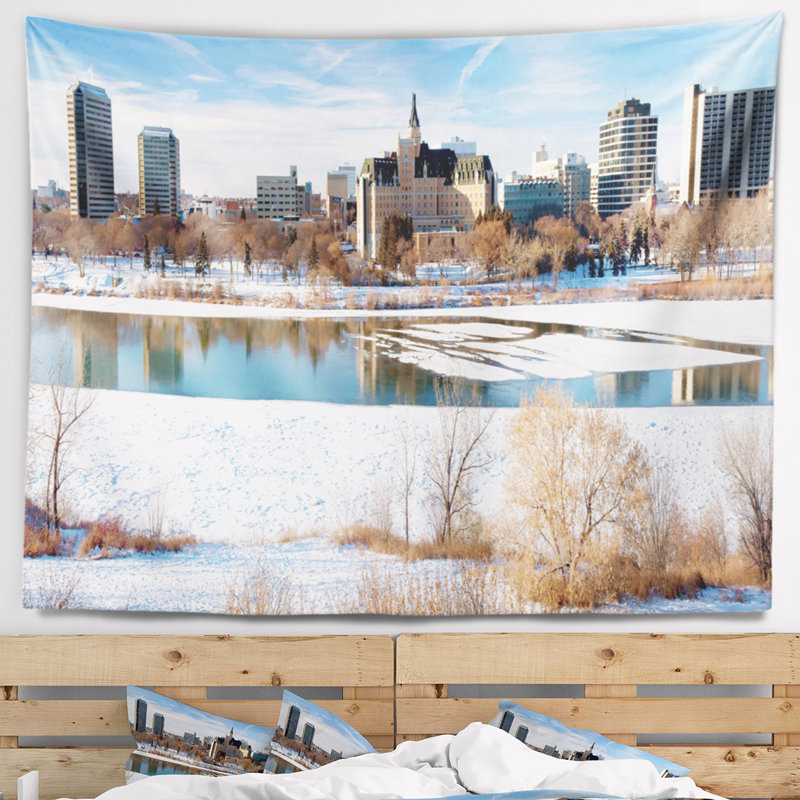 Paysage de la ville de saskatoon tapisserie panoramique d'hiver, H 50 po x l 60 po
