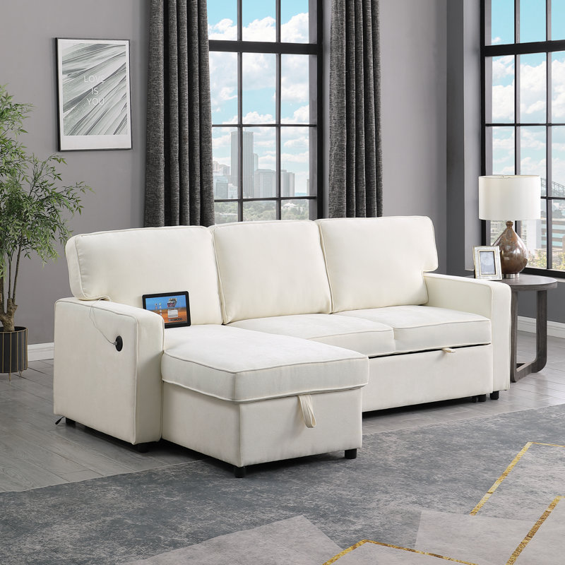Convertible Sofa Bed, Beige Chenille