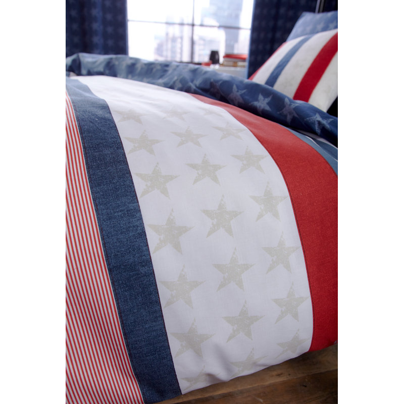 Stars and Stripes Reversible Duvet Cover Set with Pillowcases, Single Duvet Cover + 1 Standard Pillowcase