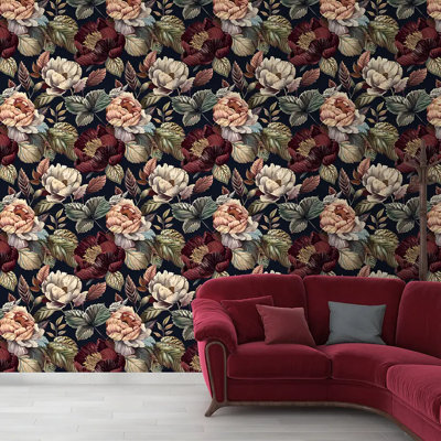 Dark Peony Floral Wallpaper Peel And Stick Roll Premium