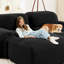 Velours côtelé 82 po à 2 places, lisse et incurvé, sans assemblage, pour pièce audiovisuelle, noir avec chambre non adaptée,