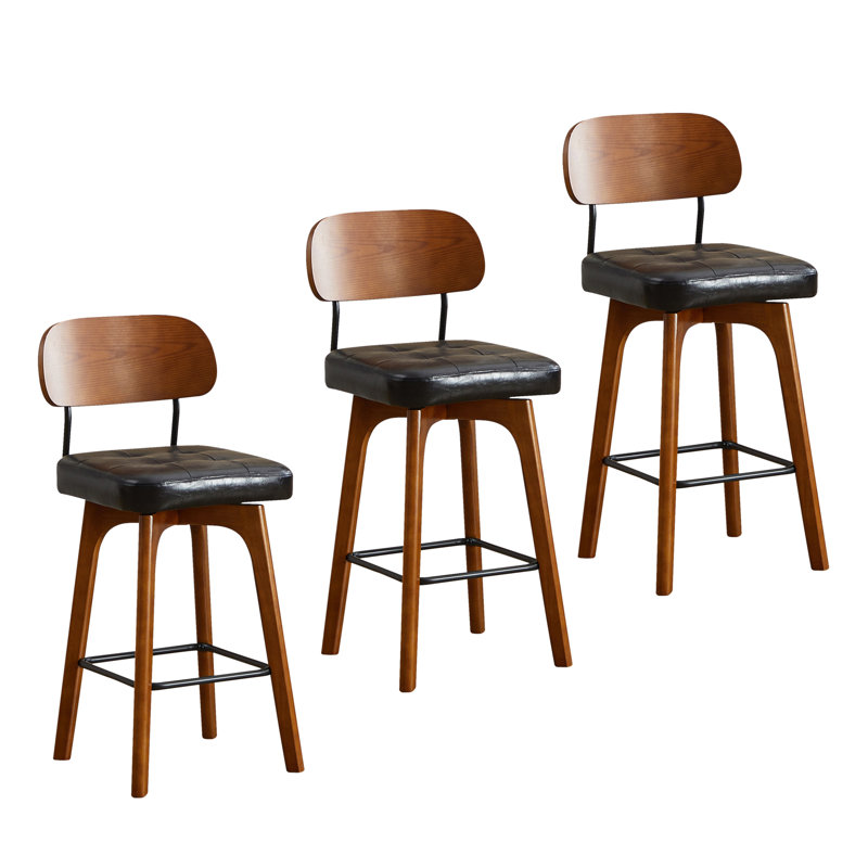 Tabouret de comptoir pivotant Ikhlas, Siège noir / cadre brun, 3, Tabouret de comptoir (siège d'une hauteur de 26 p