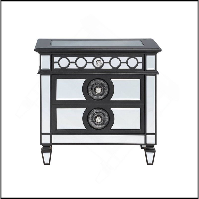 Table de chevet miroir, noir et argent
