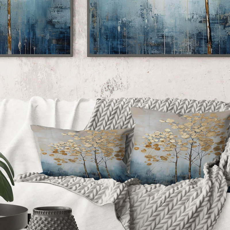 Coussin décoratif or et bleu Harmony IV - Trees