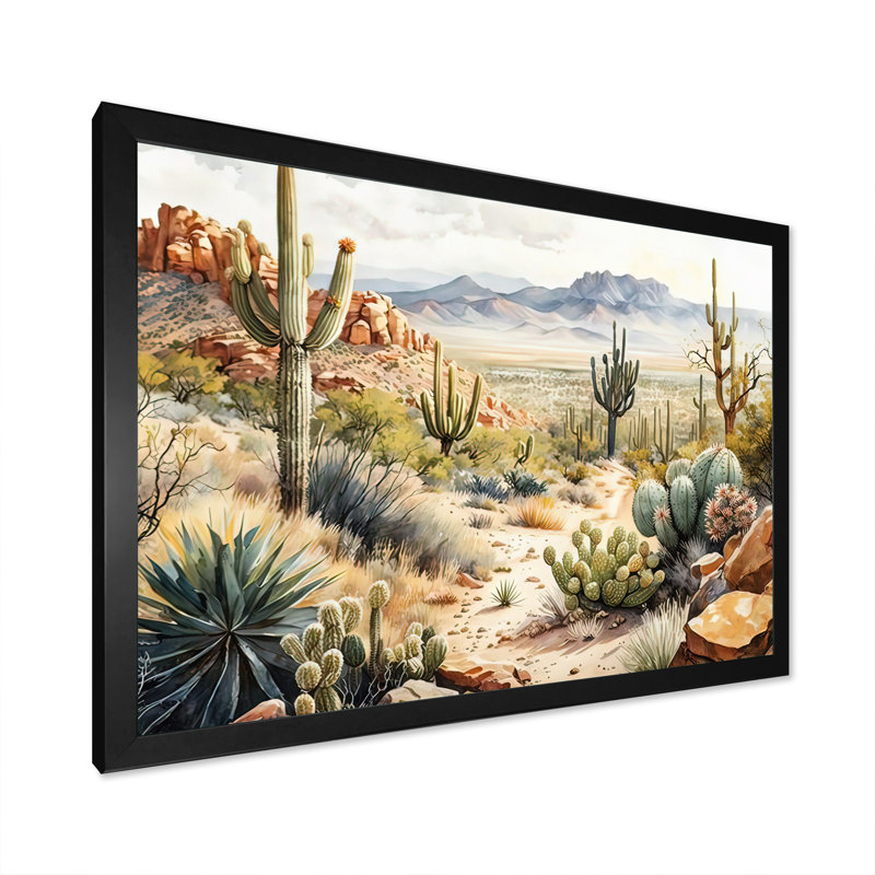 Arizona Desert Cactus I - Impression sur toile, H 16 po x l 32 po x P 1 po, Cadre photo noir