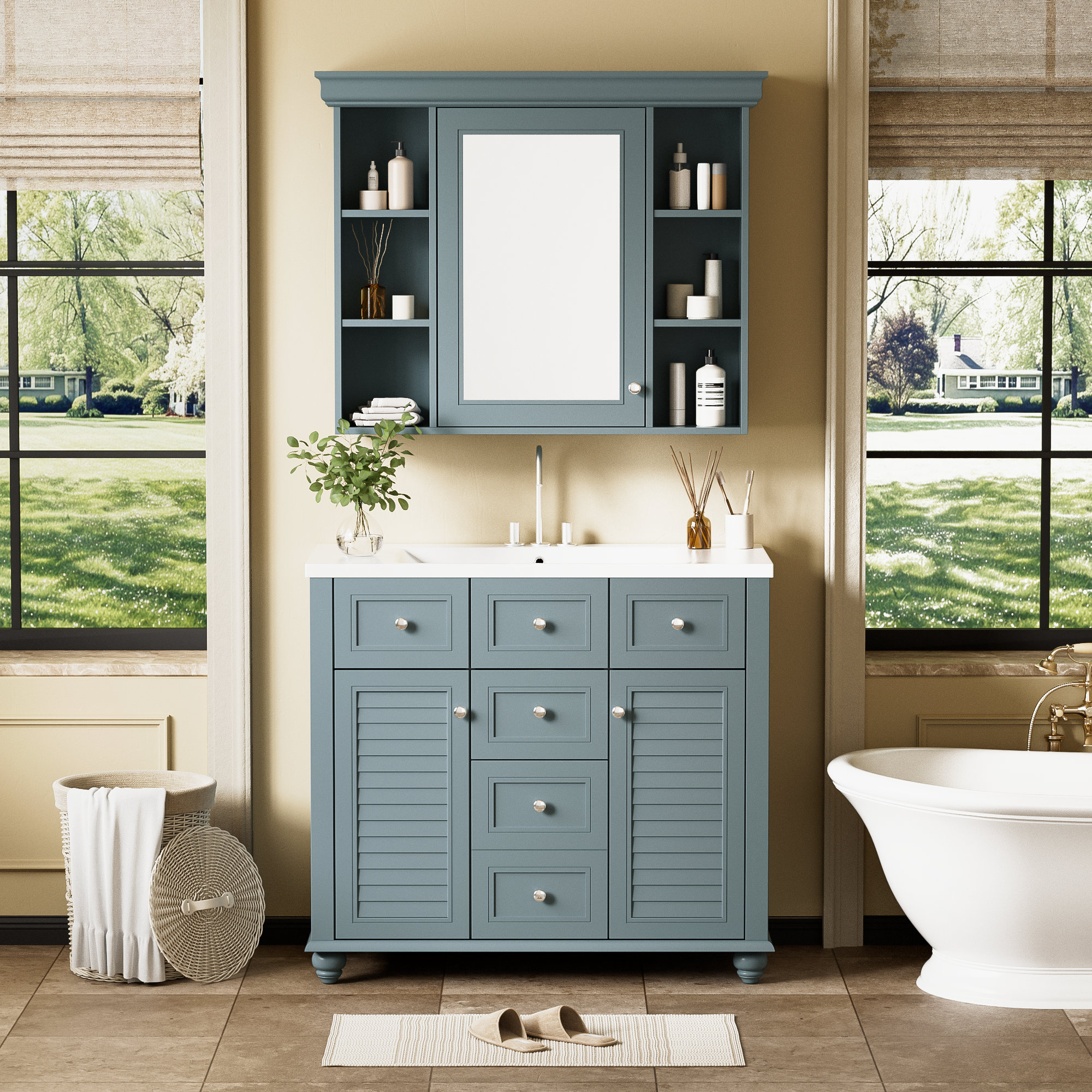 Red Barrel Studio® 2PCS Bathroom Storage Cabinet With Soft Closing ...