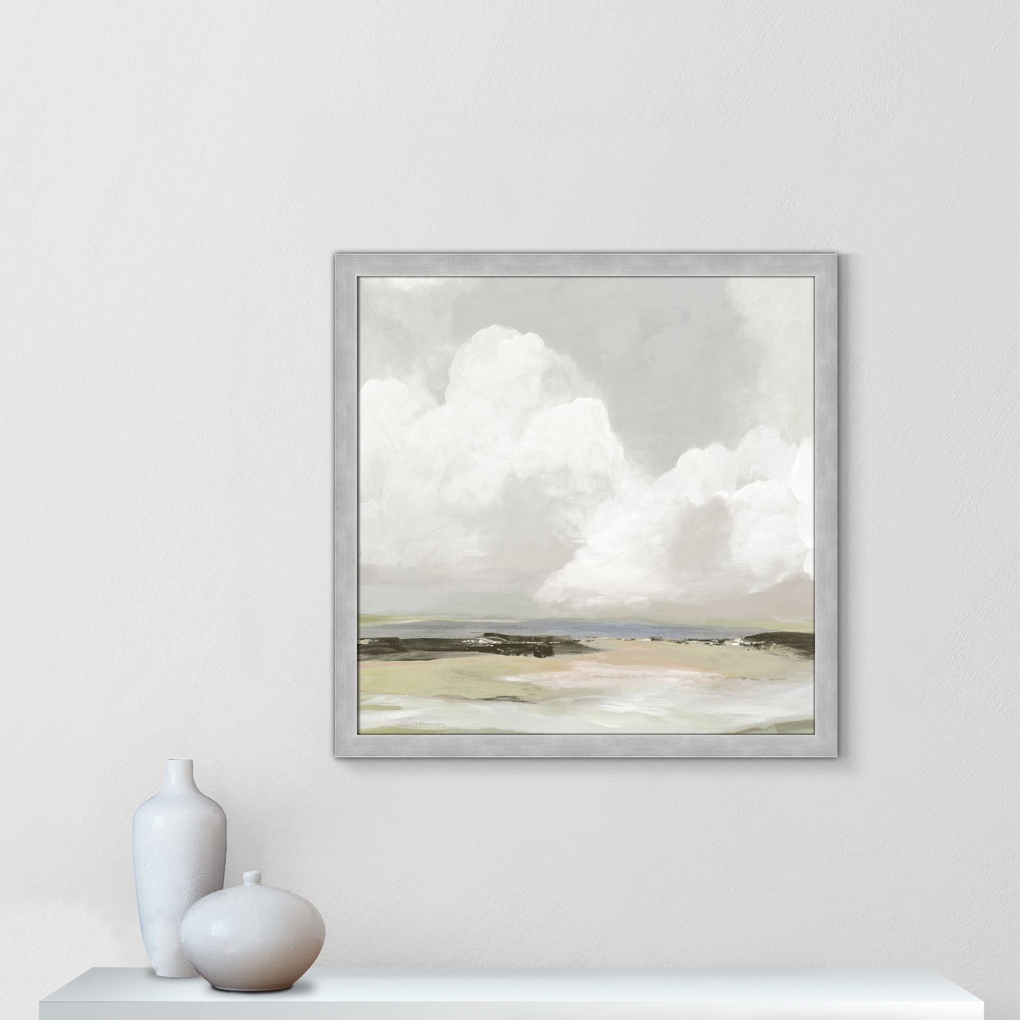 Soft Clouds - Picture Frame Painting Print, 28.5" H x 28.5" W x 1.12" D, Matte Silver Framed