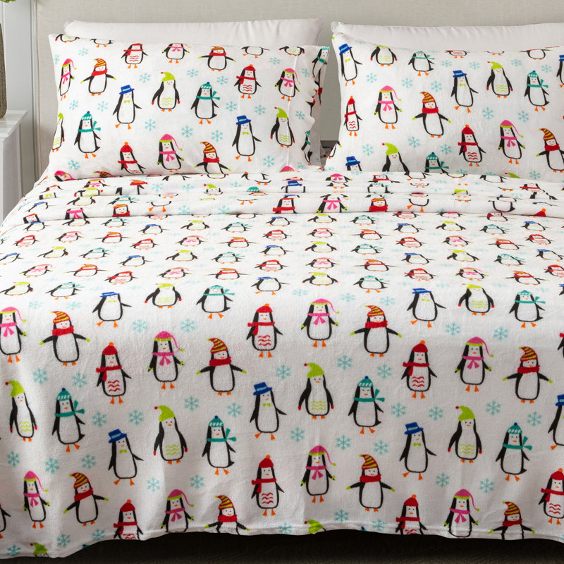 Ultra Soft Micro Plush Velvet Solid Sheet Sets, Penguins, King