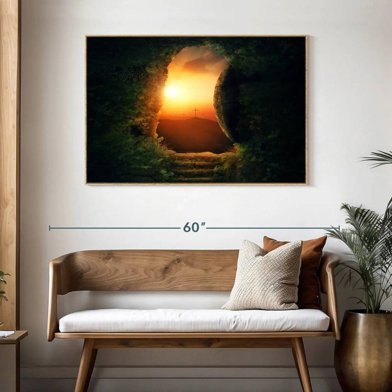 Tombe du Christ, 46 po x 31 po, Cadre flottant en bois naturel