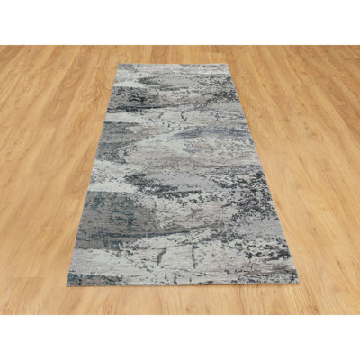 Tapis de couloir gris noué à la main de conception unique 2 pi 8 po x 7 pi 8 po Pax