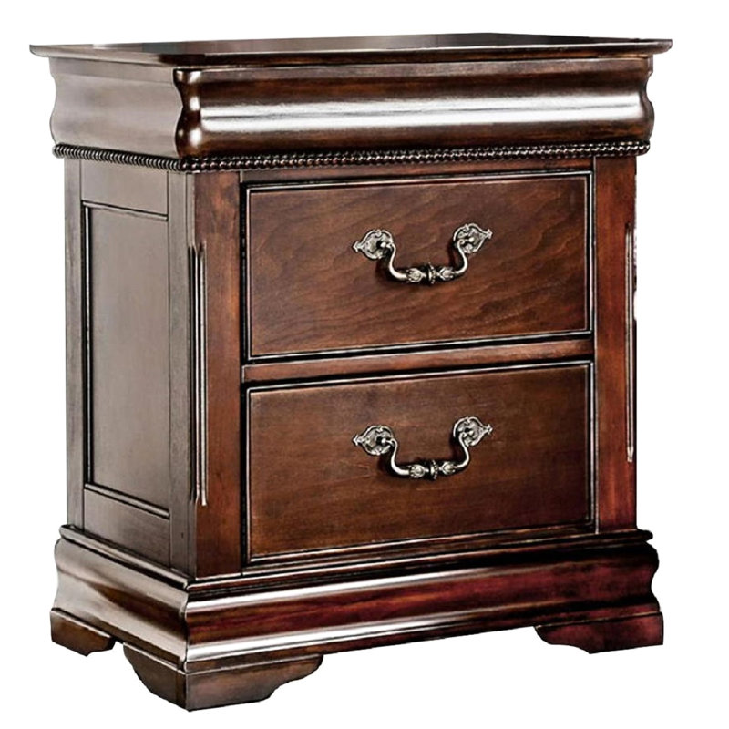 Modern Solid Wood Nightstand With Hidden Top And 2 Drawers In Cherry Finish Gorgeous Drawer