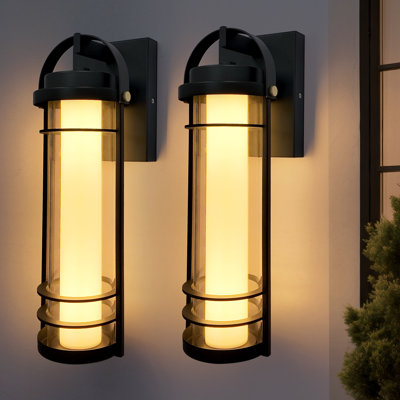 Modern LED Outdoor Wall Lanterns – 15" Black Sconces With 5 Adjustable Color Temperatures, Waterproof (2-Pack)