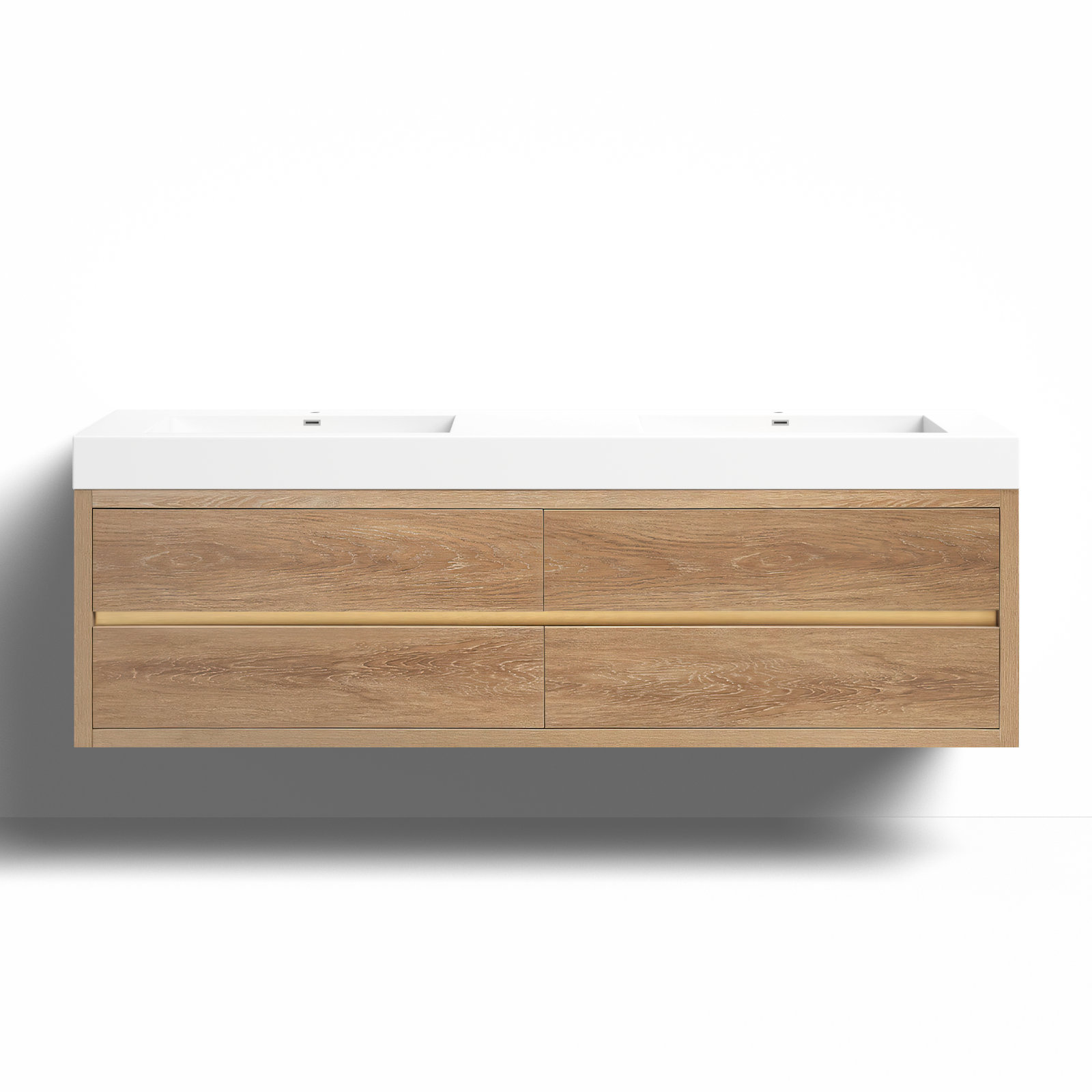 Vali 71.7'' Double Bathroom Vanity, North American Oak Finish/White Top 