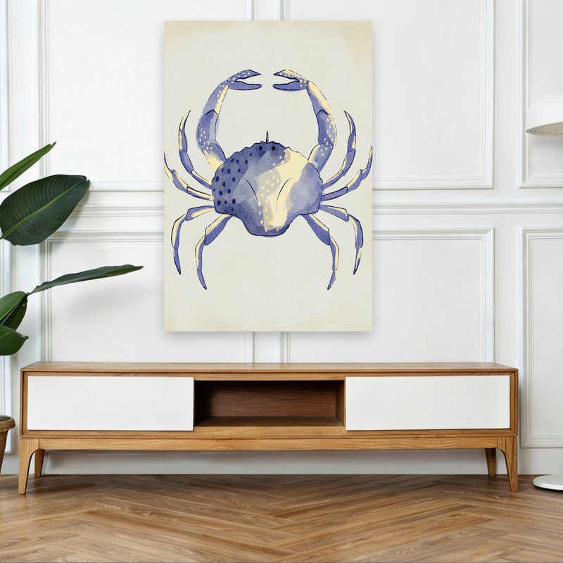 Aquarelle, crabe bleu, crabe minimaliste, art mural côtier