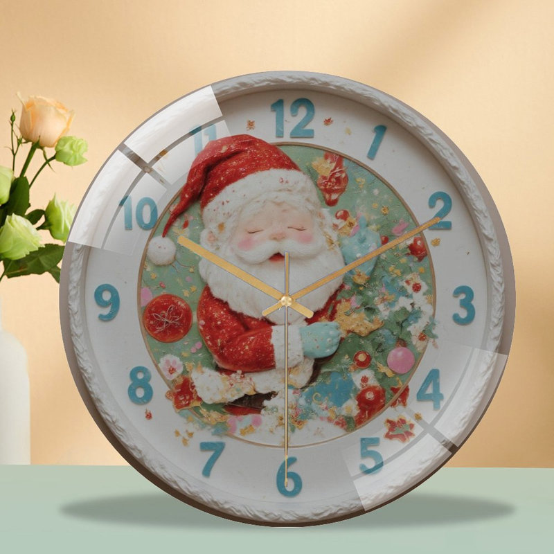 Père Noël-Père-rêveur-Horloge de Noël - Horloge murale moderne en verre 12 po