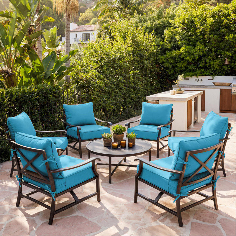 24"W X 24"D Outdoor Deep Seating Cushions 6.5” Indoor/Outdoor Seat And Back Cushion, Cushions Only, Lake Blue, Set of 6