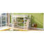 Lit mezzanine simple en métal avec escalier, bureau intégré et tablettes de rangement, blanc