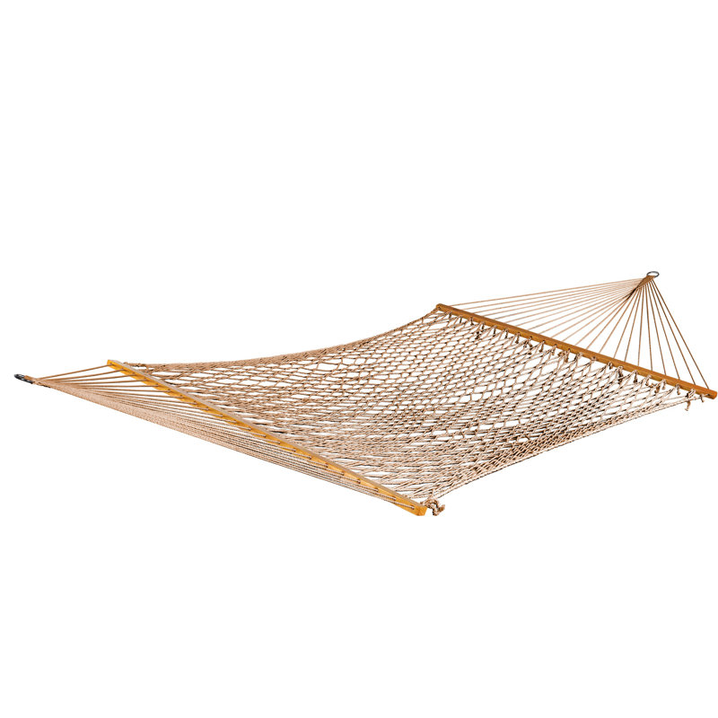 Kaliyah 2 Person Cotton Camping Hammock with Canopy, and Tree Strap,, Brown