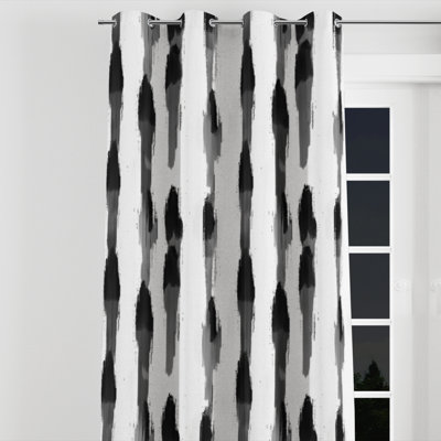 Modern Room Darkening Curtains - Black Minimal Ikat Grommet Curtain - 1 Panel