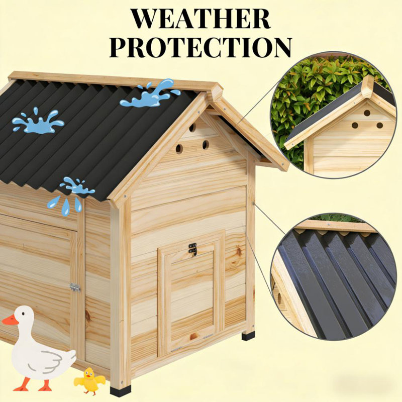 Pet Pet, maison en bois avec toit ouvrable, Noir, naturel