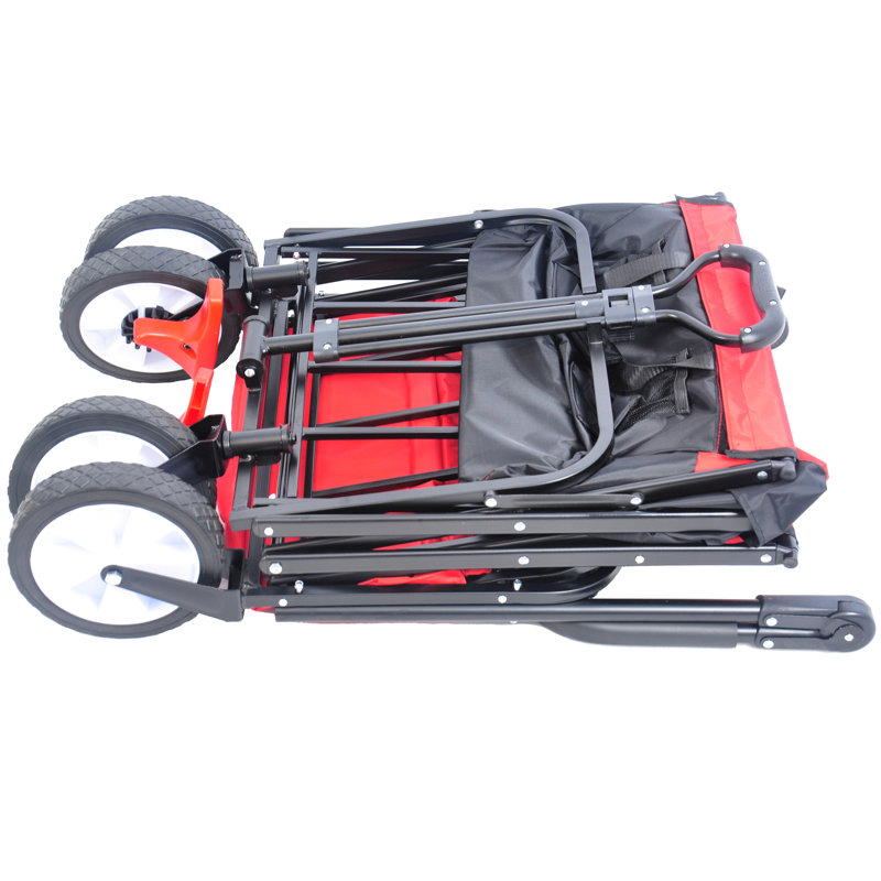 Chariot utilitaire d'extérieur pliable - Chariot portatif avec roues pivotantes à 360 degrés et porte-gobelet Noir + cadre arrière pliant robuste Capacité de charge de 150 livres