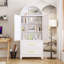 Armoire arquée en métal de 73 po de hauteur, armoires de rangement de style campagne moderne avec 2 portes et 2 tablettes réglables, garde-manger avec 2 tiroirs, armoire avec espace de rangement ouvert, bibliothèque polyvalente-1649022088