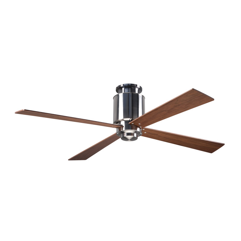Lapa Flush Mount Ceiling Fan, Mahogany, Handheld Remote Control (2-wire), Bright Nickel