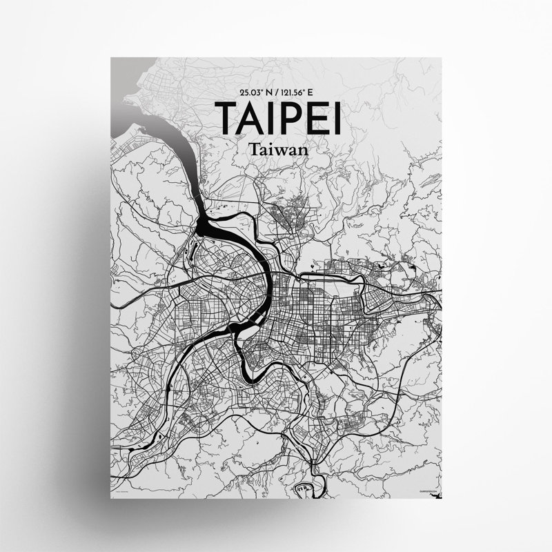 Taipei City Map In Ink - No Frame Print, 24cm H x 18cm W x 0.05cm D