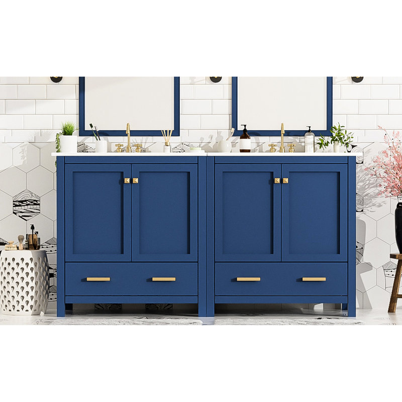 Meuble-lavabo bleu 60 po avec meuble-lavabo double et armoire spacieuse