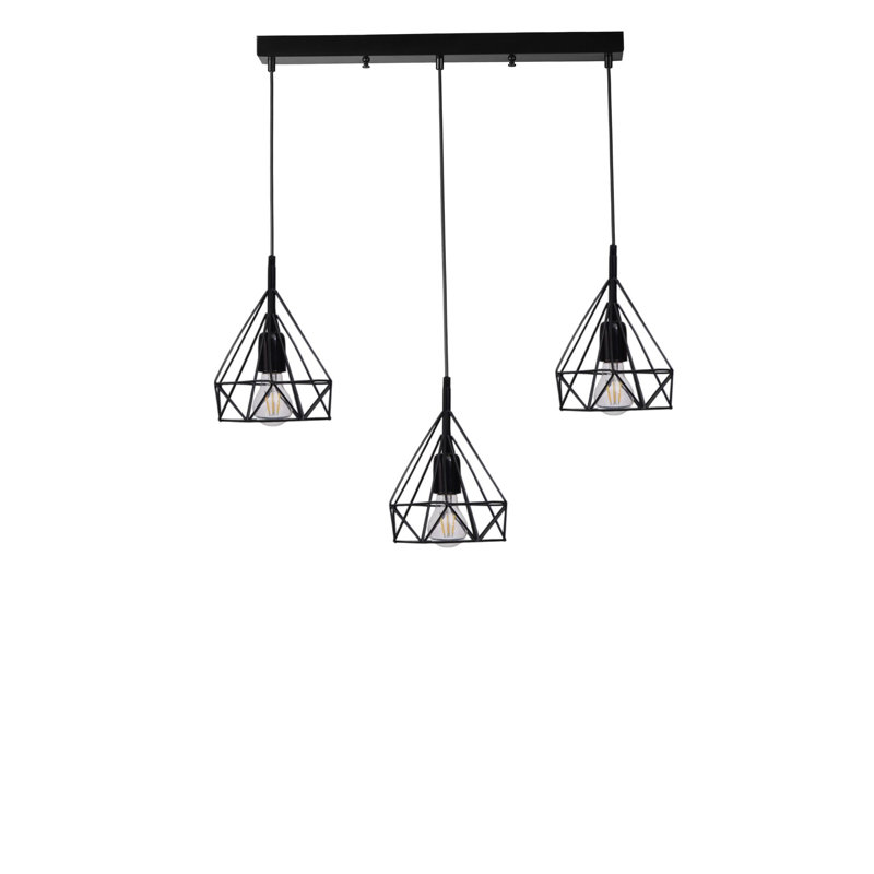 Elegant Black Chandelier, Metal Body with Glass Cap, Adjustable Height, 31.5 x 11.8 x 1.2 inches Base Plate | 3 x E27 Socket (Max 40W) | Perfect for Living Room, Dining Room, & Entryways, Stylish Modern Design
