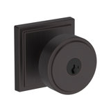 Vashon Keyed Entry Knob with Stepped Square Rose in Lifetime (PVD) Satin Brass
