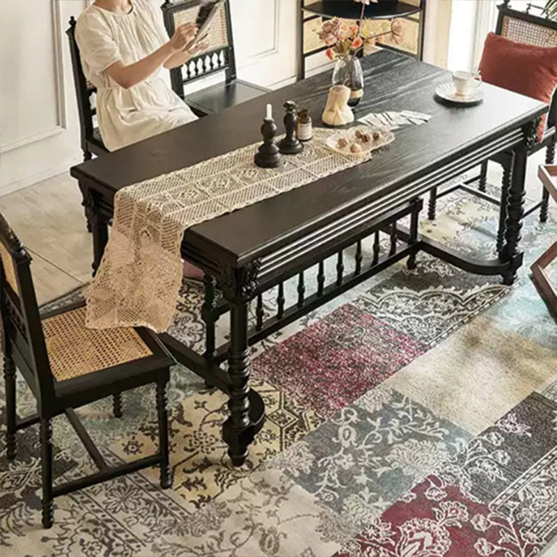 Table d'art rétro simple en bois massif, H 30,71 po x L 70,86 po x l 31,49 po, Noir