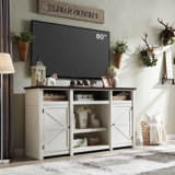 Farmhouse TV Stand for TVs Up to 80 inches, 39" Tall Highboy Entertainment Center w/Barn Door, Large Wood Rustic TV Console Cabinet w/Adjustable Shelves for Living Room